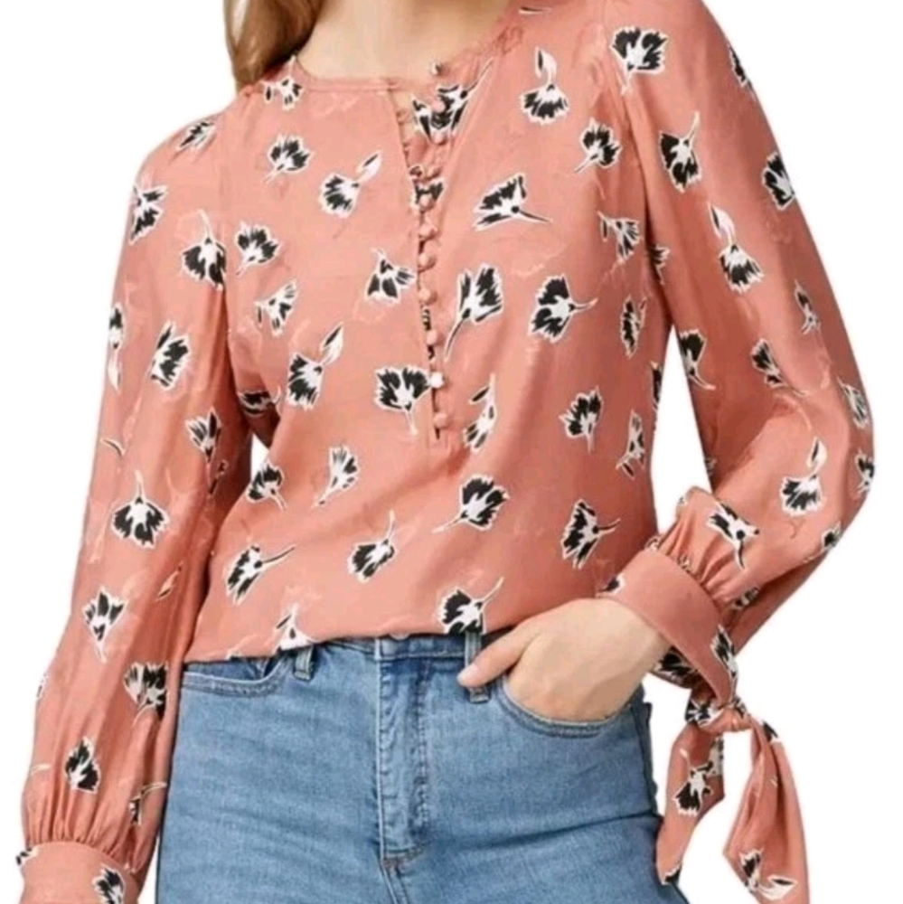 Rebecca Taylor Silk Blend Blouse Tie Cuff Size M Blush Pinkish